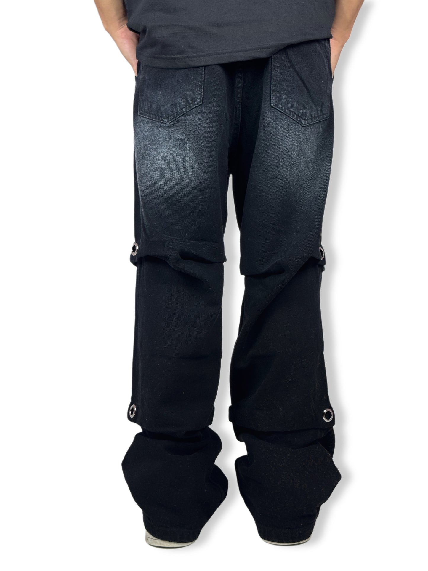 Oversized Double Layer Snap Button Denim-black