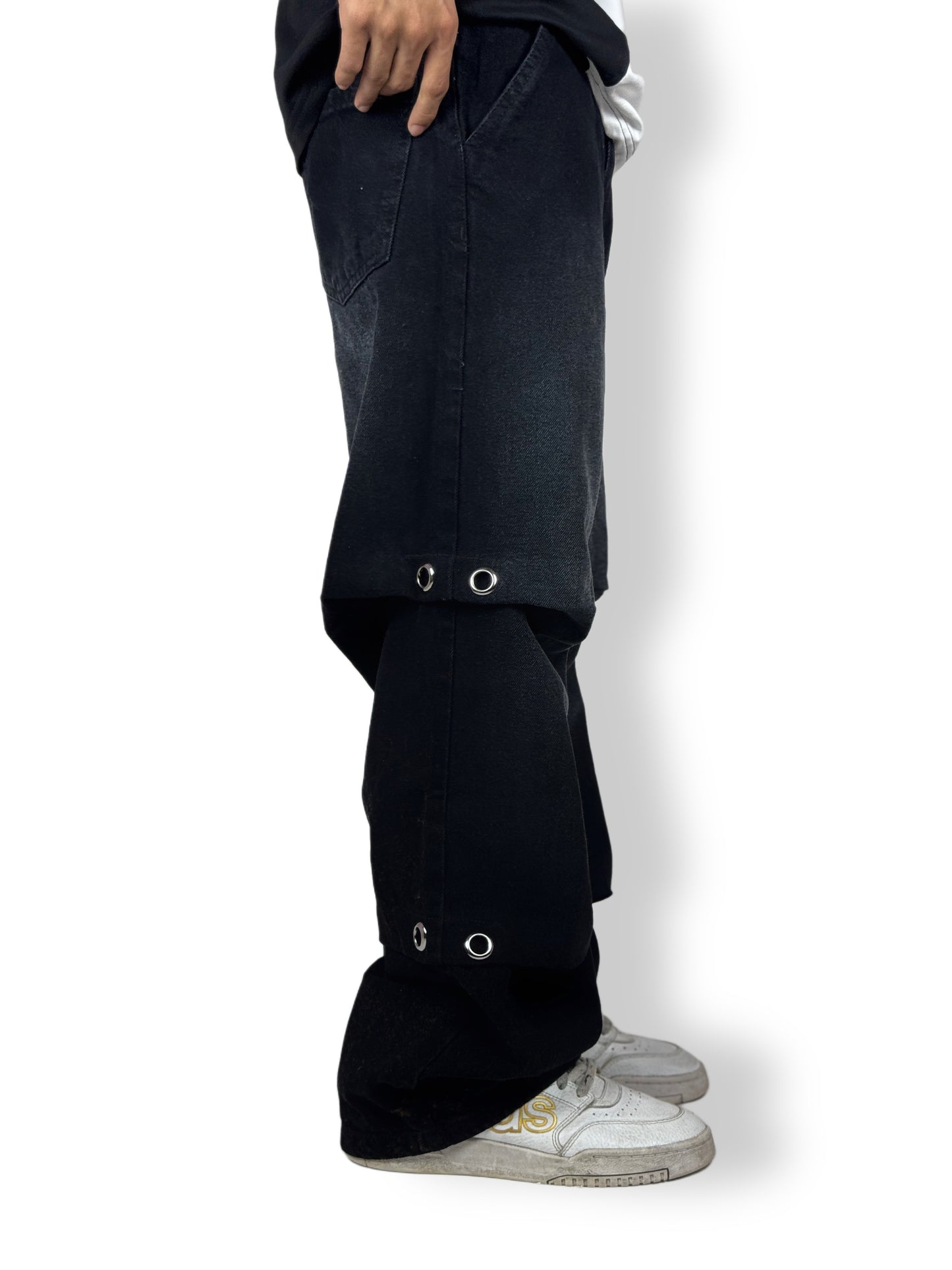 Oversized Double Layer Snap Button Denim-black