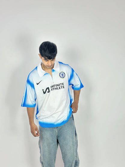 Chelsea FC Away Training Half-Zip Jersey – White & Blue Gradient Nike Edition