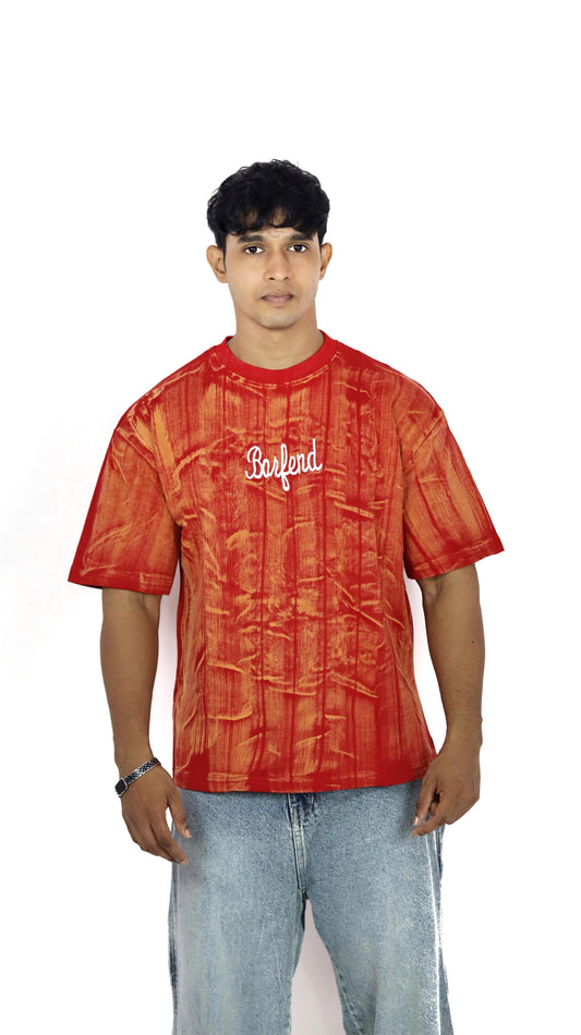 Barfend Red & Orange Textured Oversized T-Shirt – Streetwear Edition
