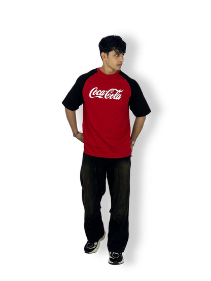 Coca-Cola Red & Black Raglan Sleeve T-Shirt – Classic Logo Edition