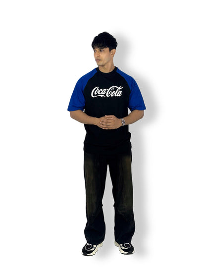 Coca-Cola Black & Blue Raglan Sleeve T-Shirt – Classic Logo Edition