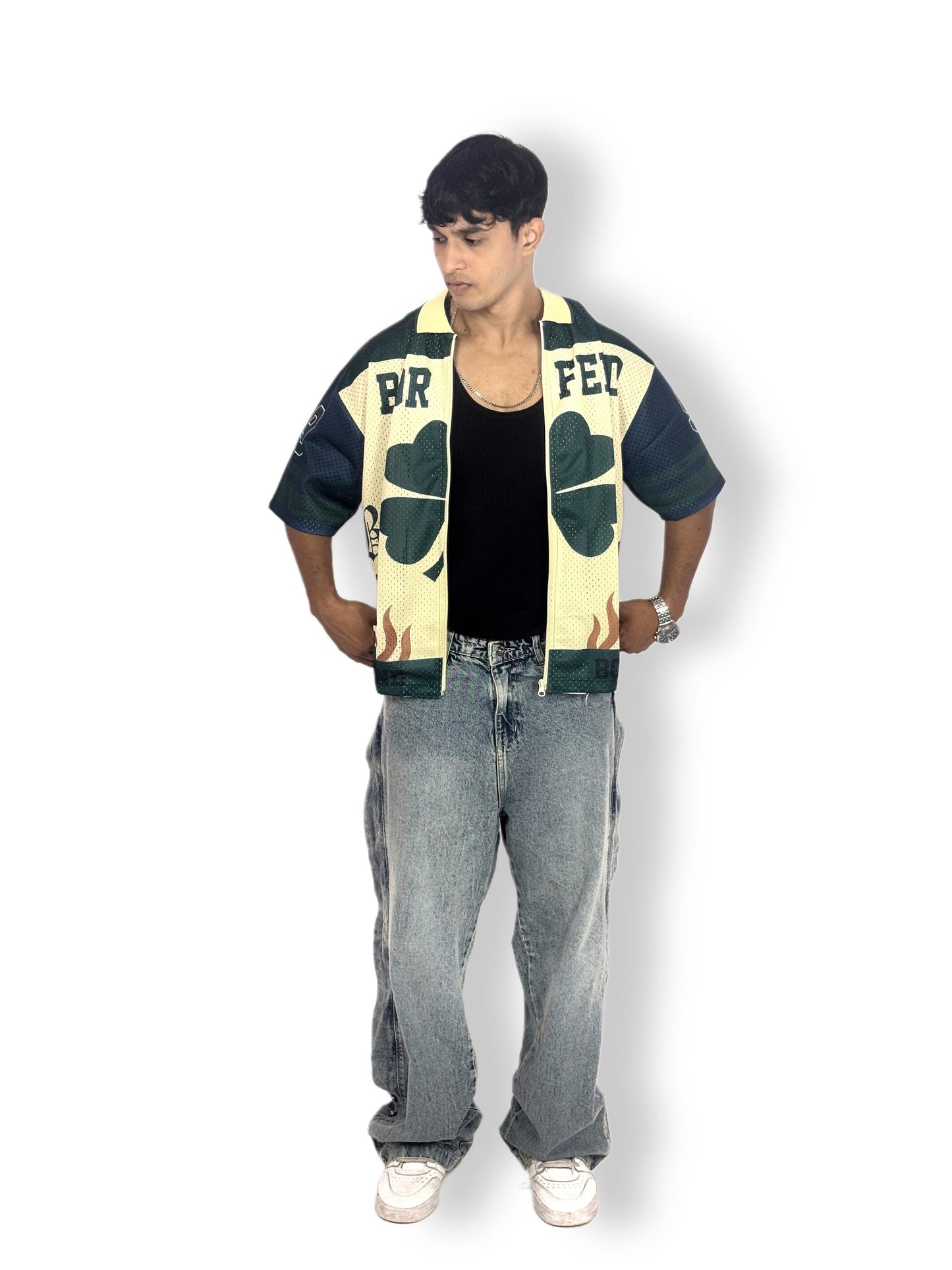 Gor Feil Clover Zip-Up Mesh Jersey – Green & Cream Edition