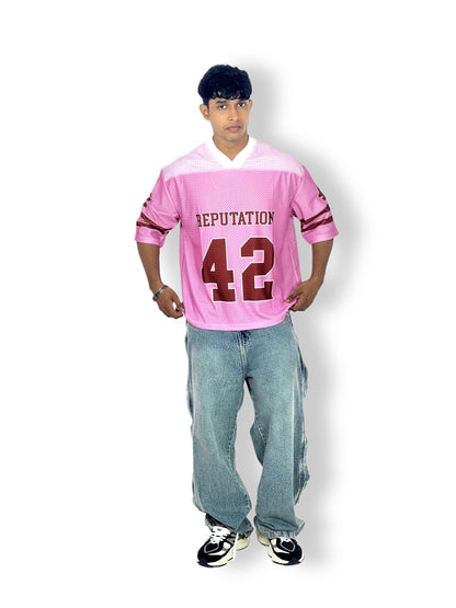 Reputation “42” Pink Mesh Football Jersey – Oversized Edition