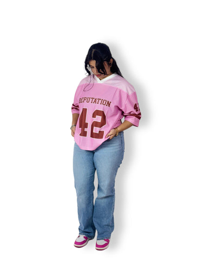 Reputation “42” Pink Mesh Football Jersey – Oversized Edition