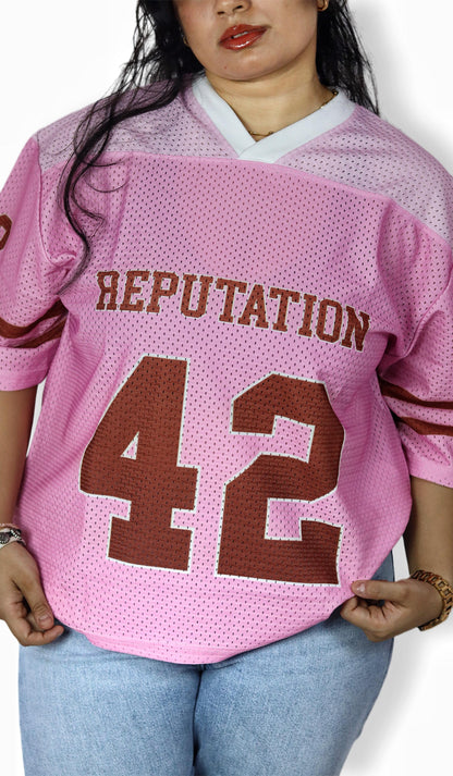 Reputation “42” Pink Mesh Football Jersey – Oversized Edition