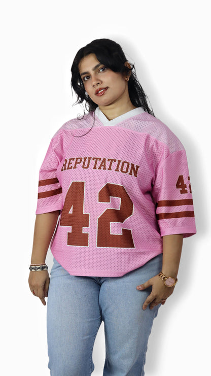 Reputation “42” Pink Mesh Football Jersey – Oversized Edition