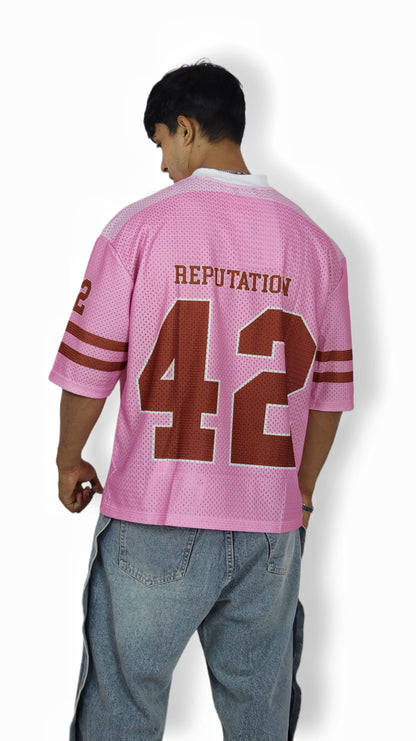 Reputation “42” Pink Mesh Football Jersey – Oversized Edition