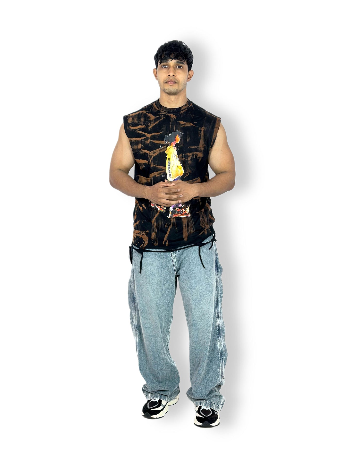Urban Street Art Sleeveless T-Shirt – Tie-Dye Black & Brown