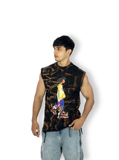 Urban Street Art Sleeveless T-Shirt – Tie-Dye Black & Brown