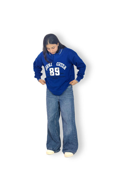 Blue Polo Collar Full Sleeve embroidery unisex Sweatshirt – "89"