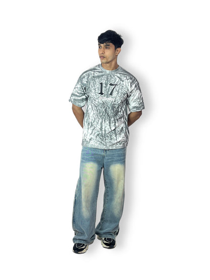 Oversized Grey Marble Effect T-Shirt with Number Print – Casual Streetwear