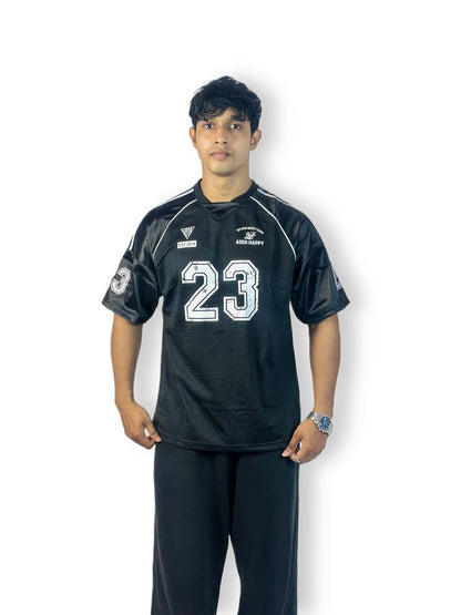 Oversized Black Jersey T-Shirt with Number Print – Sporty Streetwear