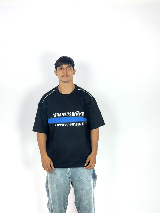 Black Oversized T-Shirt – Numeric Stripe Streetwear