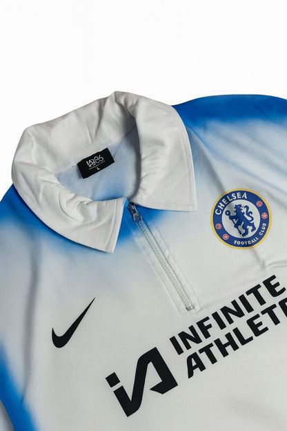 Chelsea FC Away Training Half-Zip Jersey – White & Blue Gradient Nike Edition