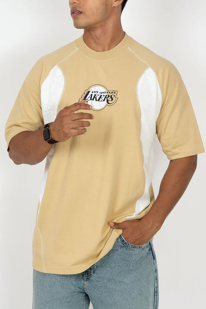 Los Angeles Lakers Beige & White Panel T-Shirt – NBA Fan Edition