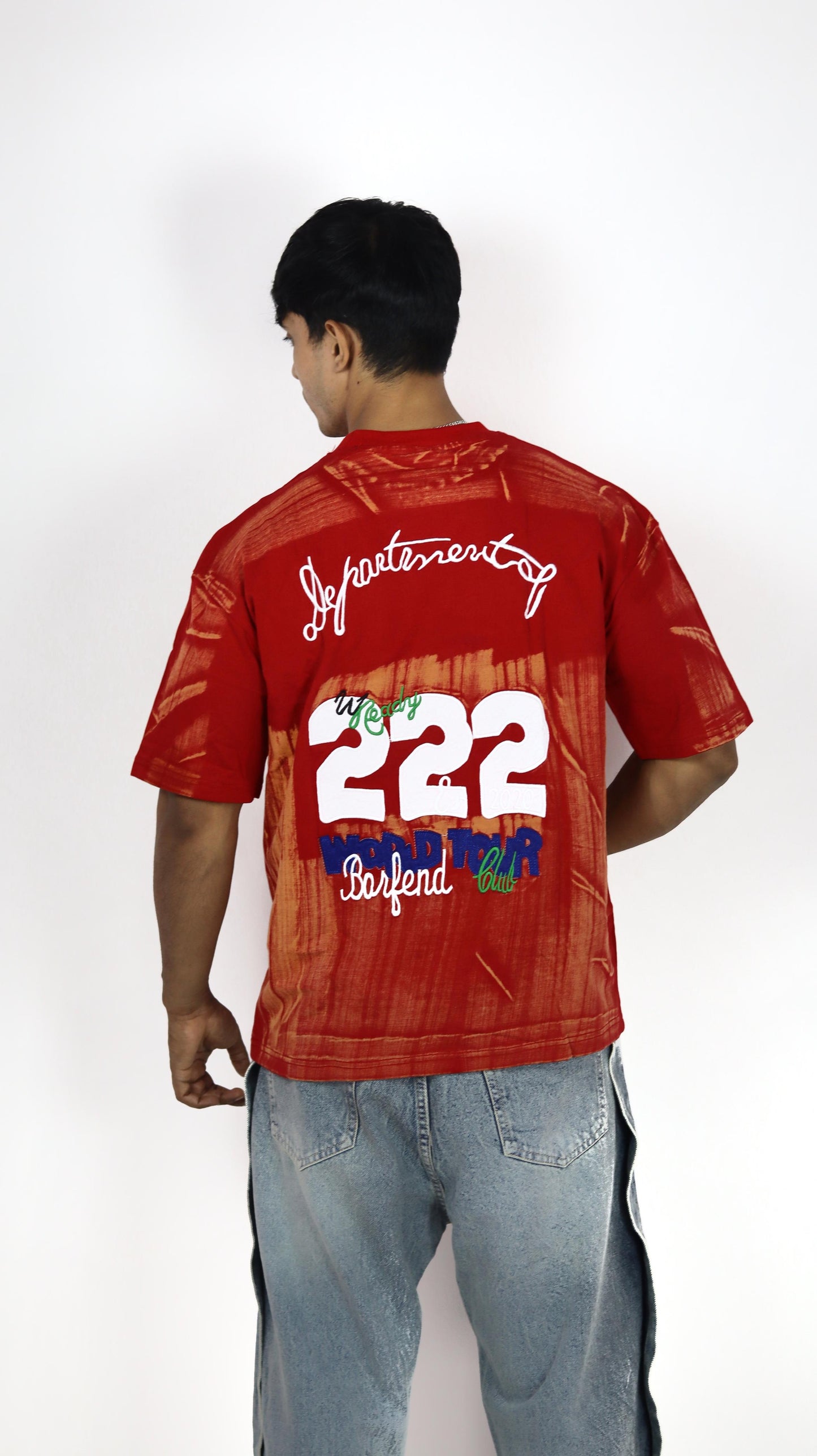 Barfend Red & Orange Textured Oversized T-Shirt – Streetwear Edition