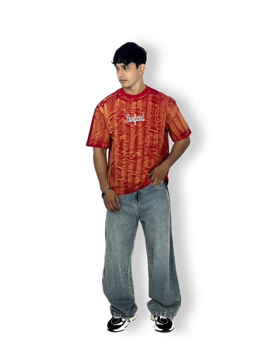 Barfend Red & Orange Textured Oversized T-Shirt – Streetwear Edition