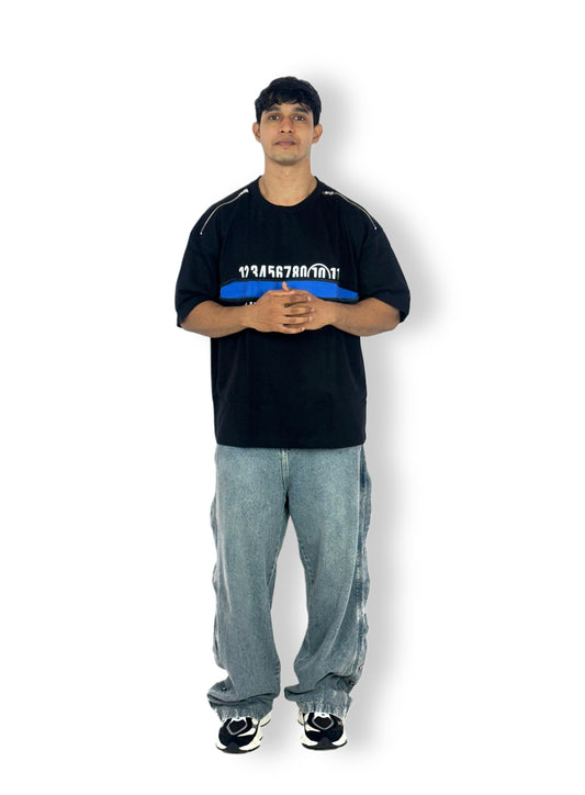 Black Oversized T-Shirt – Numeric Stripe Streetwear