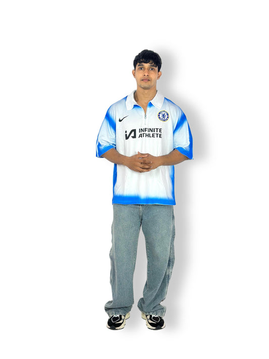 Chelsea FC Away Training Half-Zip Jersey – White & Blue Gradient Nike Edition
