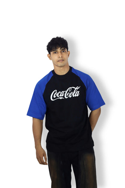 Coca-Cola Black & Blue Raglan Sleeve T-Shirt – Classic Logo Edition