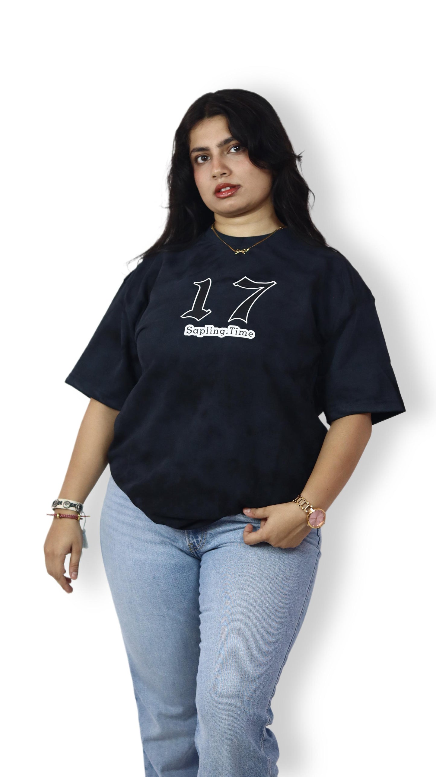 Sapling Time “17” Oversized T-Shirt – Black Tie-Dye Edition