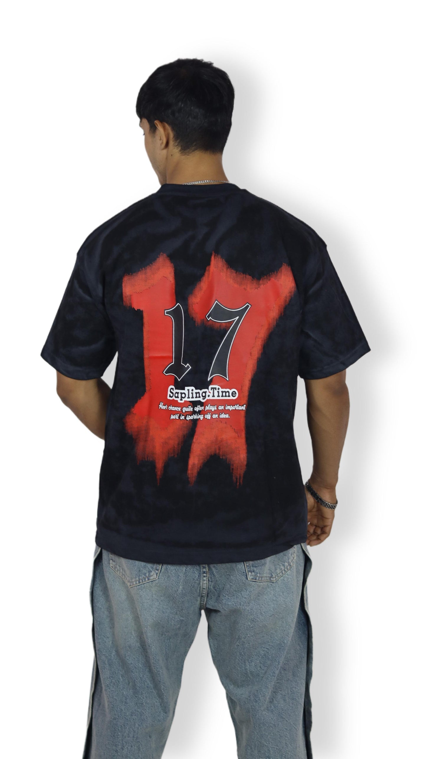 Sapling Time “17” Oversized T-Shirt – Black Tie-Dye Edition