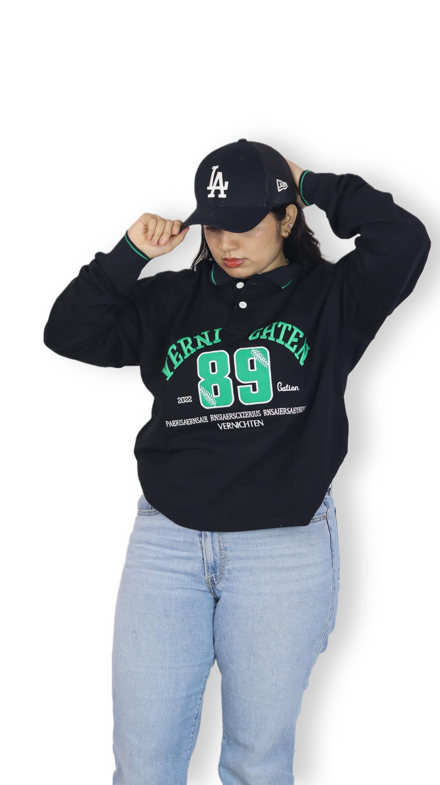 Black Polo Collar Full Sleeve embroidery unisex￼Sweatshirt – "89"