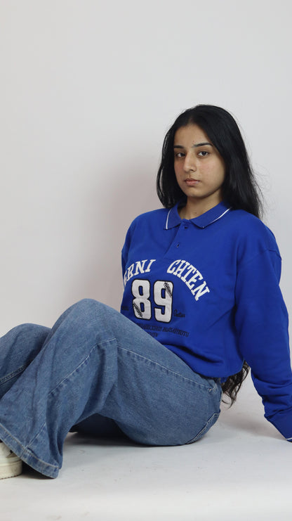 Blue Polo Collar Full Sleeve embroidery unisex Sweatshirt – "89"