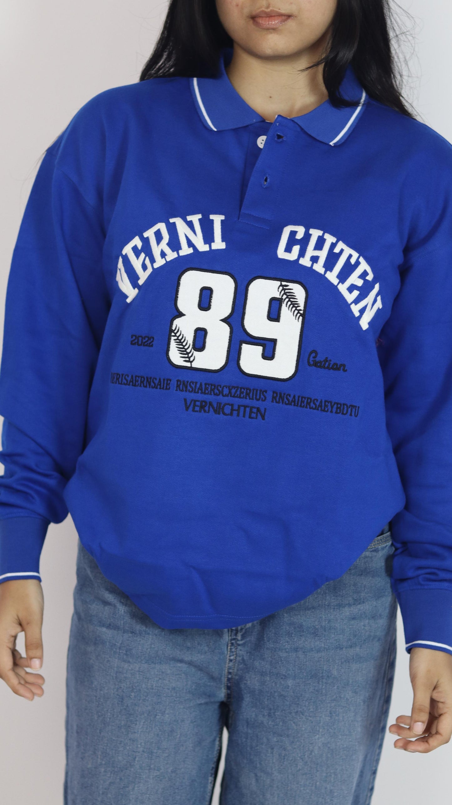 Blue Polo Collar Full Sleeve embroidery unisex Sweatshirt – "89"