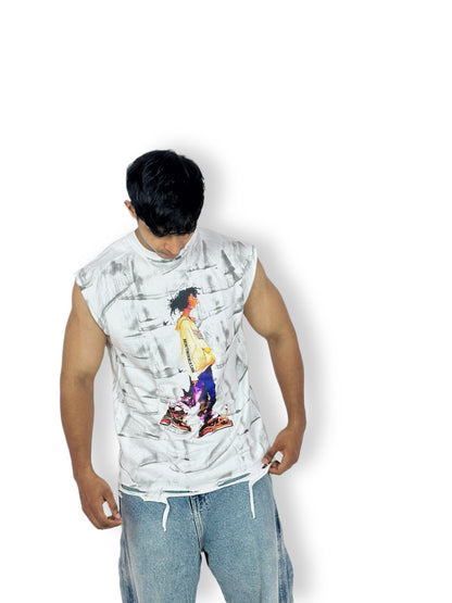 Sleeveless Graphic Print T-Shirt – Streetwear Style