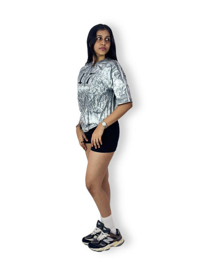 Oversized Grey Marble Effect T-Shirt with Number Print – Casual Streetwear