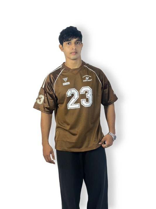 Oversized Brown Jersey T-Shirt with Number Print – Streetwear Style
