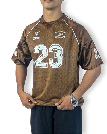 Oversized Brown Jersey T-Shirt with Number Print – Streetwear Style